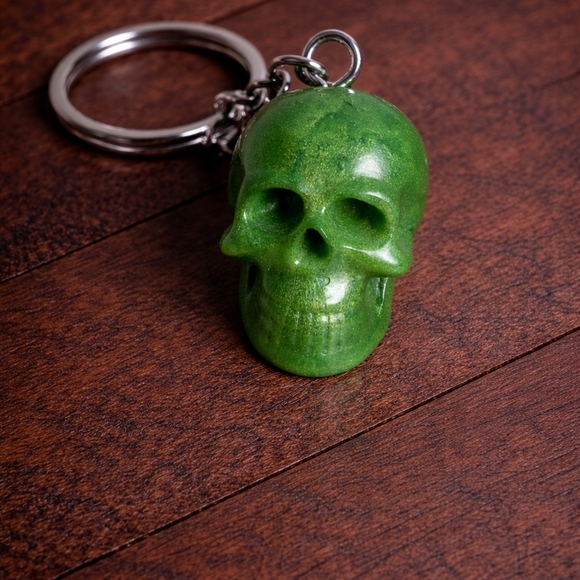 Hand Crafted Accessories - Handmade resin Green Skull Head  Keychain